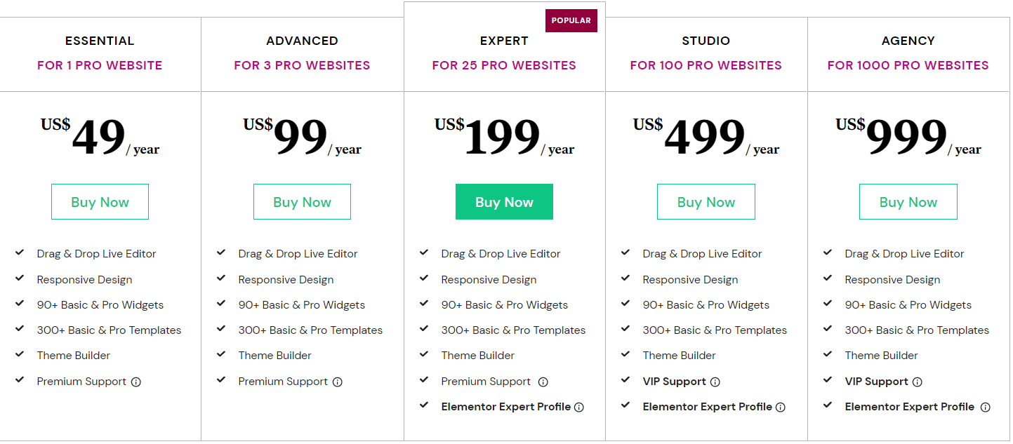 Elementor Pro pricing