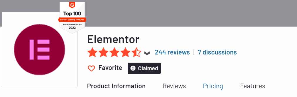 G2.com Elementor reviews
