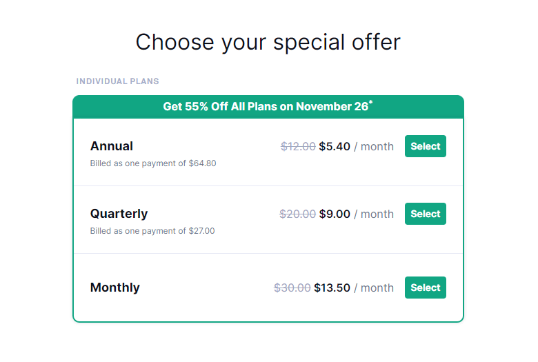 Grammarly black friday pricing discount