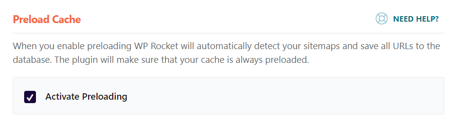 WP rocket cache preloading